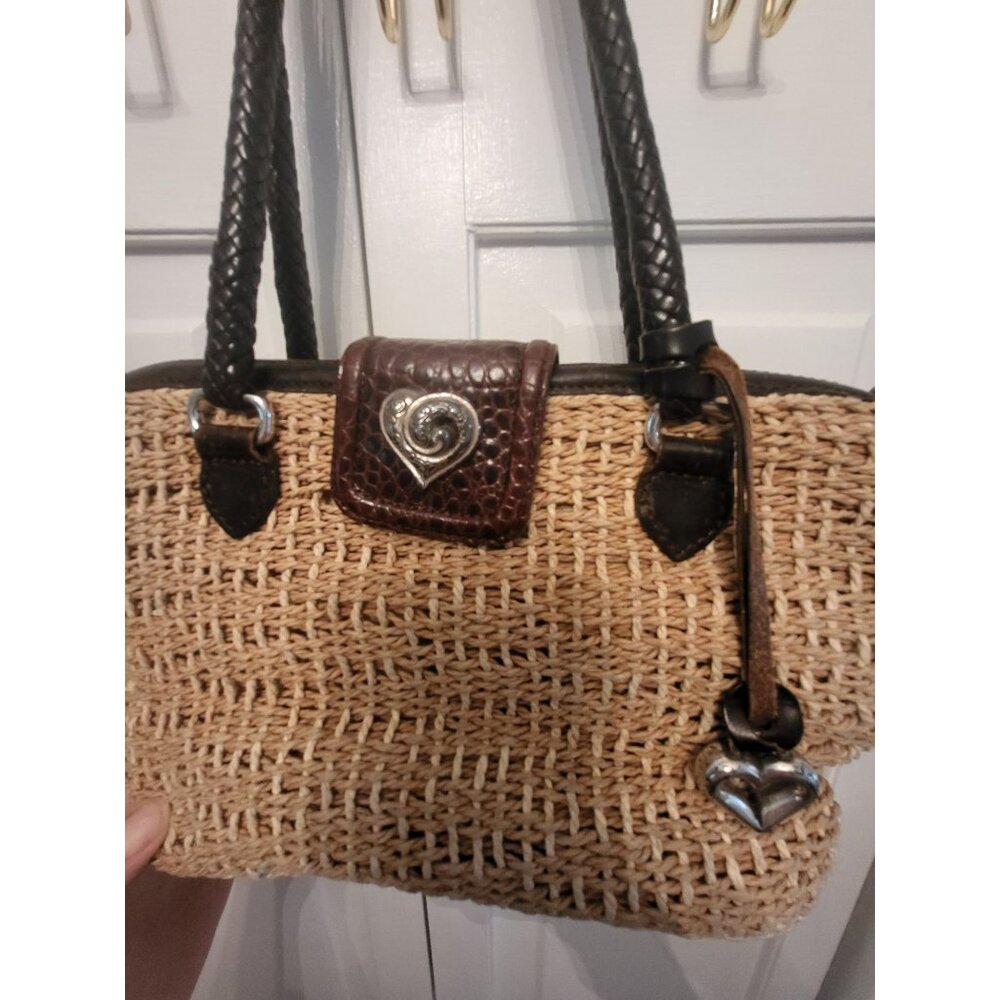 Brighton Straw Bag Double Leather Handles heart Charm Boho Old Money - Picture 3 of 6